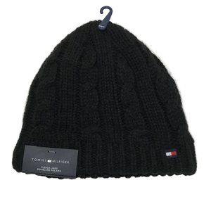 Tommy Hilfiger Knit Black Beanie With Embroidered Flag